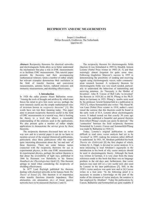 reciprocity and emc measurements - IEEE Electromagnetic ...