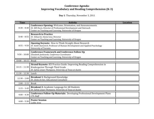 Page 1 Conference Agenda: Improving Vocabulary and Reading ...