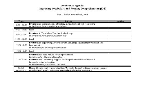 Page 1 Conference Agenda: Improving Vocabulary and Reading ...