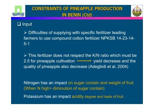 constraints of pineapple production - CoQA