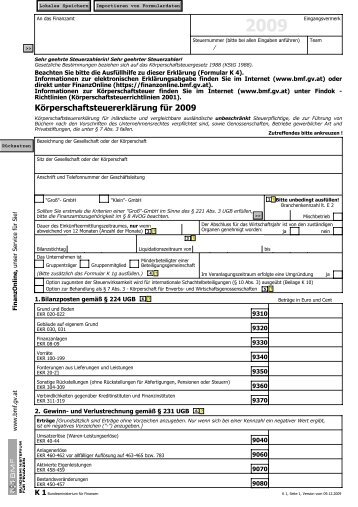 K 1 - KÃ¶rperschaftsteuererklÃ¤rung fÃ¼r 2009 (Formular) - Formulare