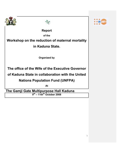 Workshop on the reduction of maternal mortality in ... - UNFPA Nigeria