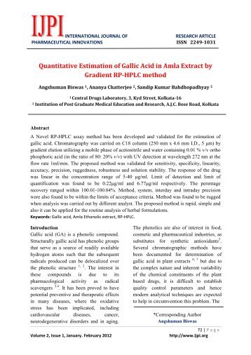 Quantitative Estimation of Gallic Acid in Amla Extract by ... - IJPI