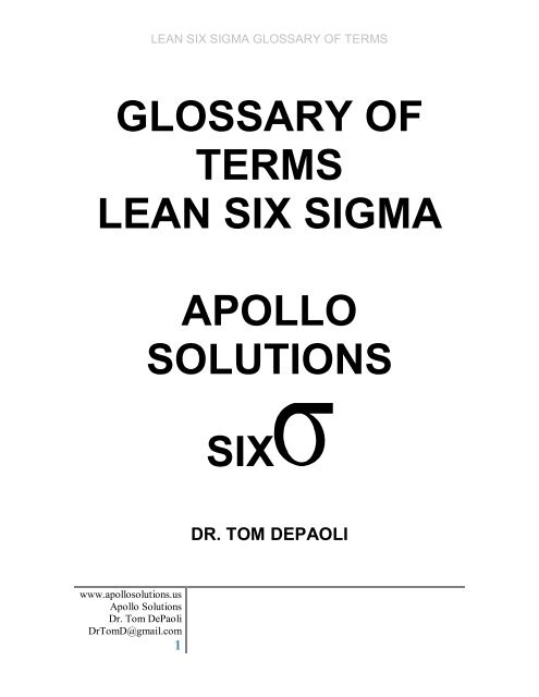 GLOSSARY OF TERMS LEAN SIX SIGMA APOLLO ... - Orthoworld