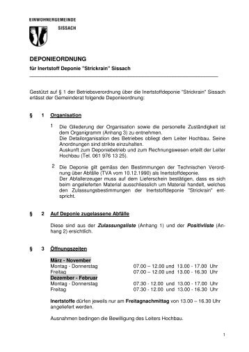 DEPONIEORDNUNG - Gemeinde Sissach