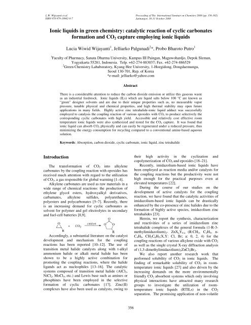 Ionic liquids in green chemistry: catalytic reaction of cyclic ...