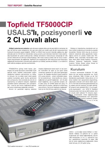 Topfield TF5000CIP USALS'lÄ±, pozisyonerli ve 2 CI yuvalÄ± alÄ±cÄ±