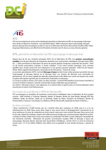 ATS, spÃ©cialiste en fabrication de PRS, oxycoupage et dÃ©coupe ...