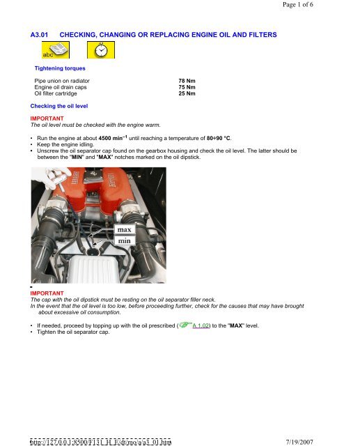 360 Oil Change Procedure Pdf Ferrari Life