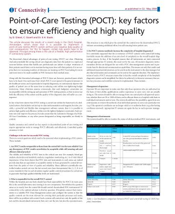 Point-of-Care Testing (POCT): key factors to ensure efficiency and ...