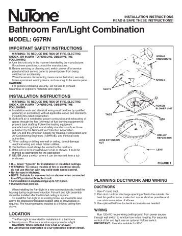 Bathroom Fan/Light Combination MODEL: 667RN - NuTone