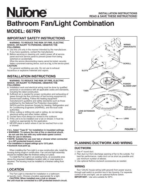 Bathroom Fan/Light Combination MODEL: 667RN - NuTone