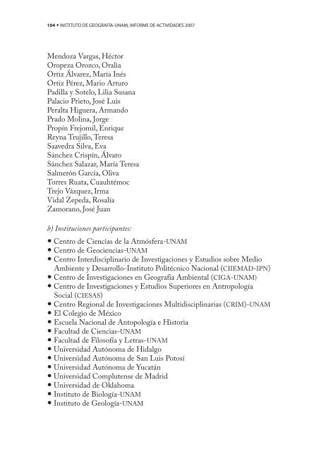 4o. Informe de Actividades - Instituto de GeografÃ­a - UNAM