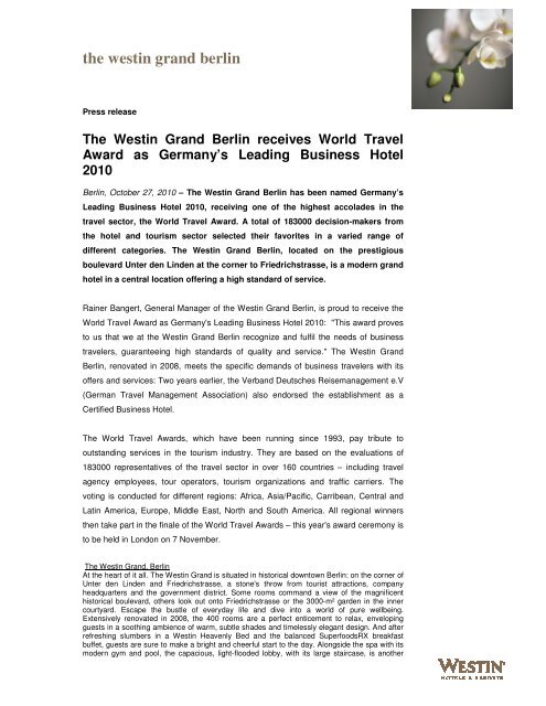download press release - The Westin Grand Berlin Hotel