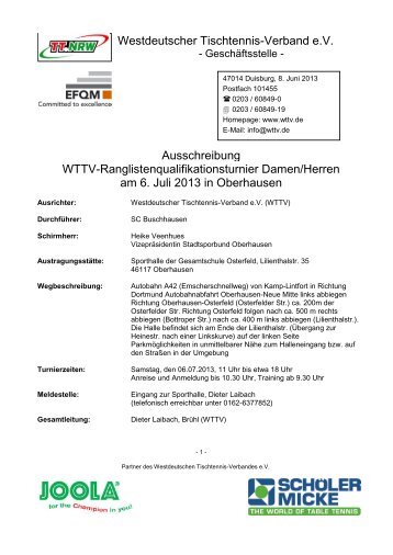 Westdeutscher Tischtennis-Verband e.V. Ausschreibung ... - click-TT