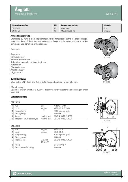 ProduktbladfÃ¶r ÃngfÃ¤lla - Mekanisk flottÃ¶rtyp - Armatec