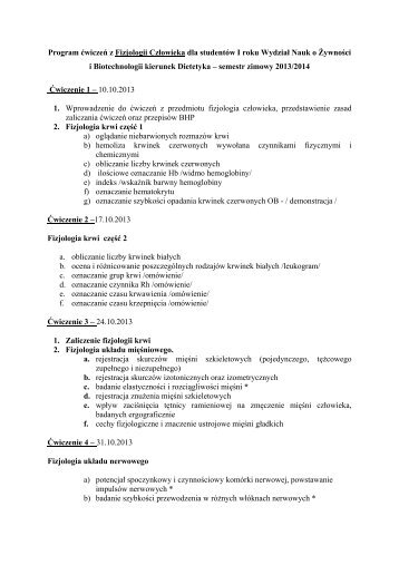 Program ÄwiczeÅ z fizjologii czÅowieka semestr letni 2011/2012