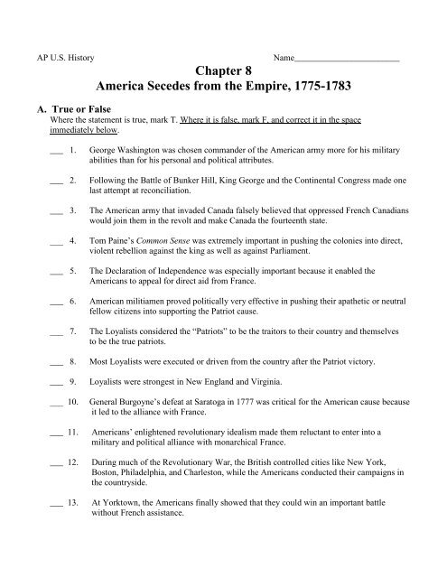Chapter 8 America Secedes from the Empire, 1775-1783