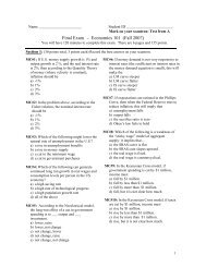Final Exam - Economics 101 (Fall 2007)