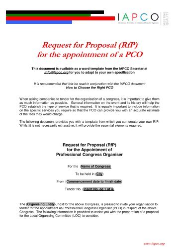 Request for Proposal (RfP) for the appointment of a PCO - IAPCO