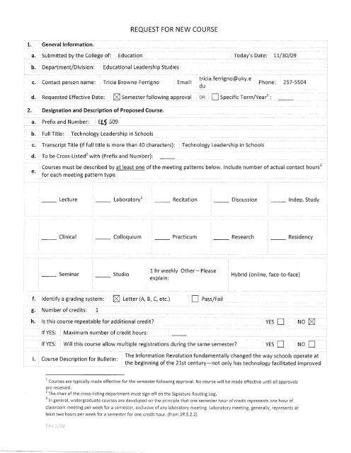Course Challenge Request Example Request for New Course (and Approval for Distance Learning)