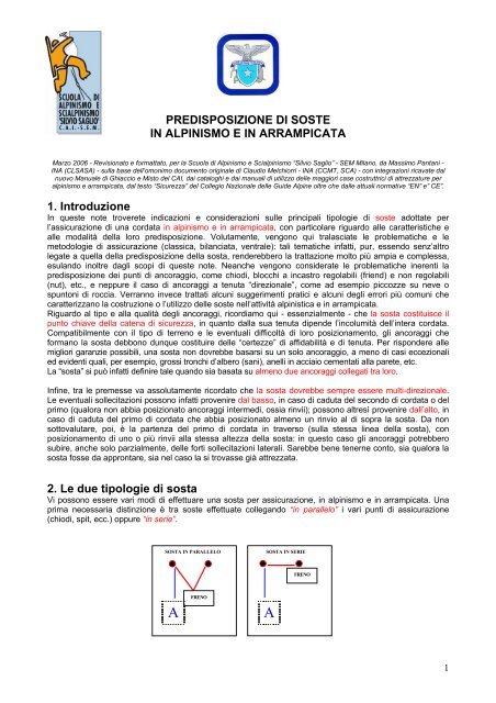 PREDISPOSIZIONE DI SOSTE IN ALPINISMO E ... - CAI Sezione SEM