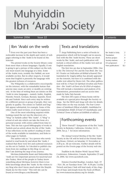 Newsletter 22 - Muhyiddin Ibn Arabi Society