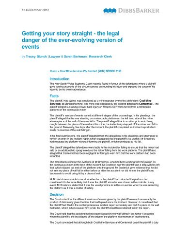 Getting your story straight - the legal danger of the ... - DibbsBarker