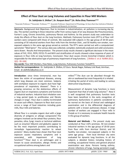 Effect of Flour Dust on Lung Volumes and Capacities in Flour Mill ...