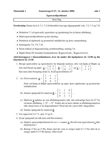Matematik 1 Semesteruge 8 (27. -31. oktober 2008) side 1 ...