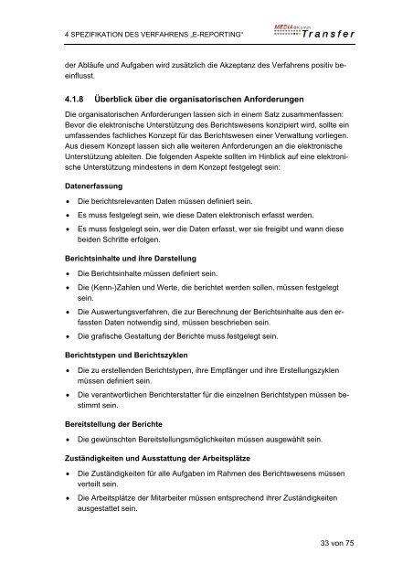 Spezifikationsbericht E-Reporting