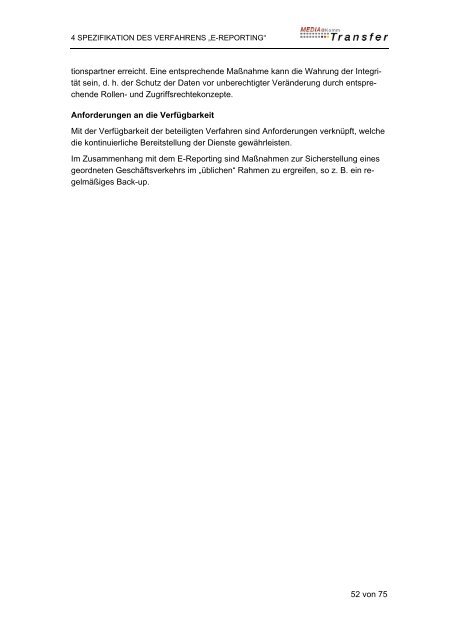 Spezifikationsbericht E-Reporting