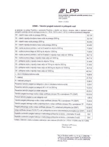 Homologacija - Cenik storitev - AS2005