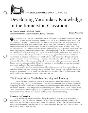 Developing Vocabulary Knowledge in the Immersion Classroom