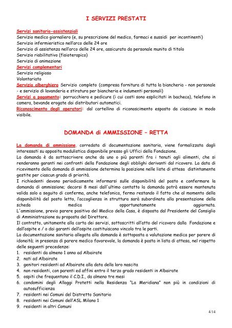 Carta dei Servizi RSA - sanitari e socio-sanitari