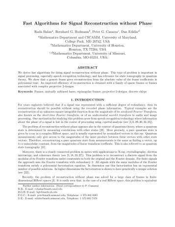 Fast Algorithms for Signal Reconstruction without ... - Math Department