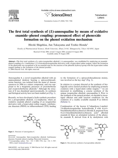 The First Total Synthesis Of A Annosqualine By Means Of Oxidative