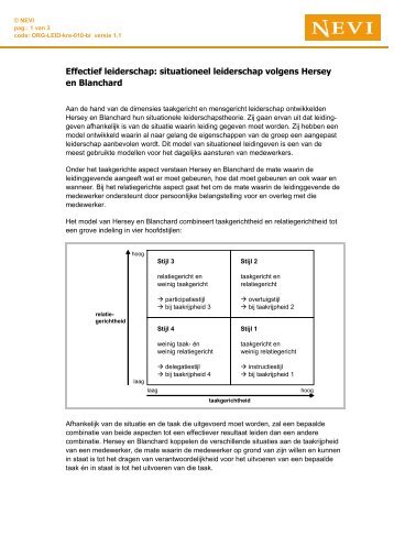 Effectief leiderschap: situationeel leiderschap volgens Hersey ... - Nevi