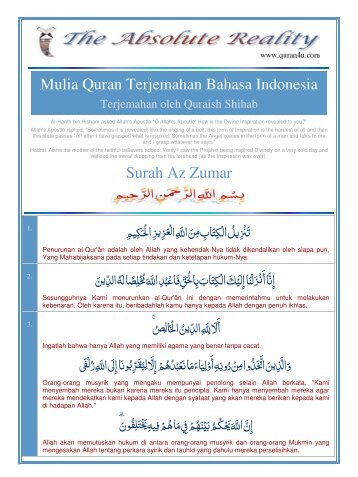 Mulia Quran Terjemahan Bahasa Indonesia Surah Az Zumar