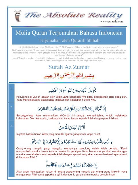 Mulia Quran Terjemahan Bahasa Indonesia Surah Az Zumar