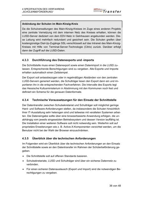 Spezifikationsbericht Schülerbeförderung