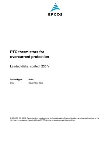 PTC thermistors for overcurrent protection, Leaded disks, coated ...