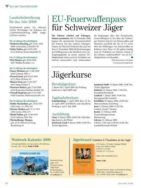 Zeitschrift des Tiroler JÃ¤gerverbandes JÃ¤nner 2009 â€¢ Jahrgang 61 ...