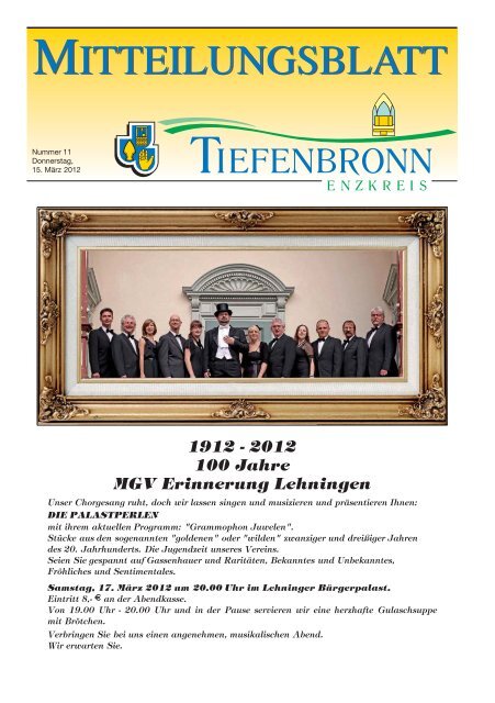 1912 - 2012 100 Jahre MGV Erinnerung Lehningen - Tiefenbronn