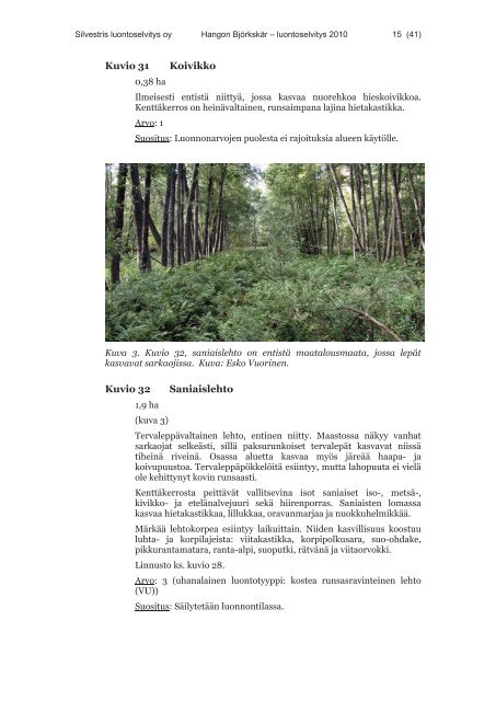 Luontoselvitys, Silvestris Oy (pdf) - Hanko