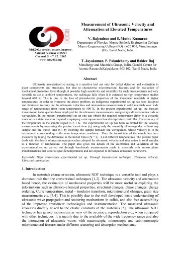 Measurement of Ultrasonic Velocity and Attenuation at Elevated ...