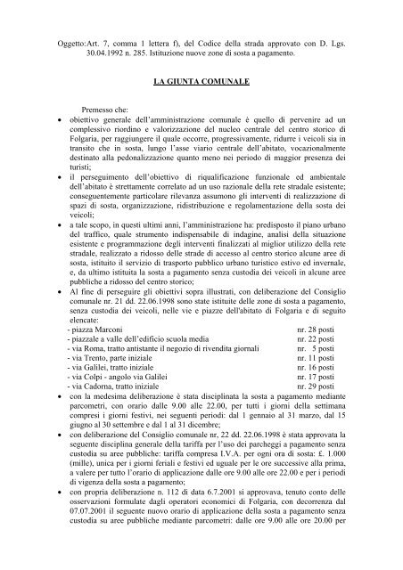 Art. 7, comma 1 lettera f), del Codice della strada approvato con D ...