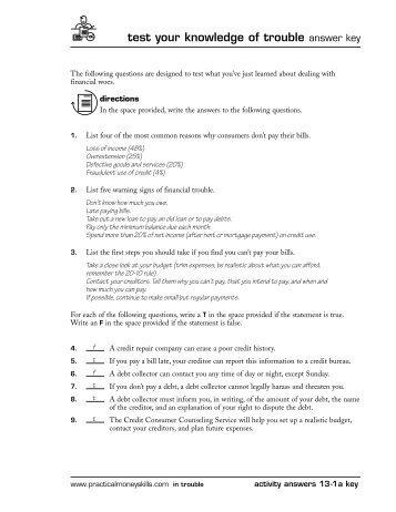 test your knowledge of trouble answer key - Practical Money Skills