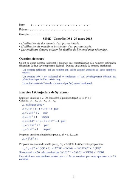 EnoncÃ© et corrigÃ© du DS1 en PDF - LIFL