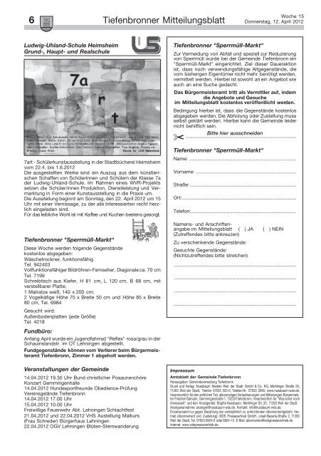 Mitteilungsblatt KW 15/2012 - Tiefenbronn